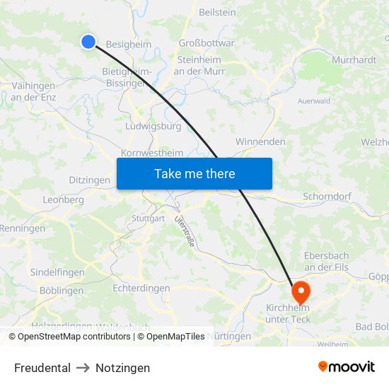 Freudental to Notzingen map