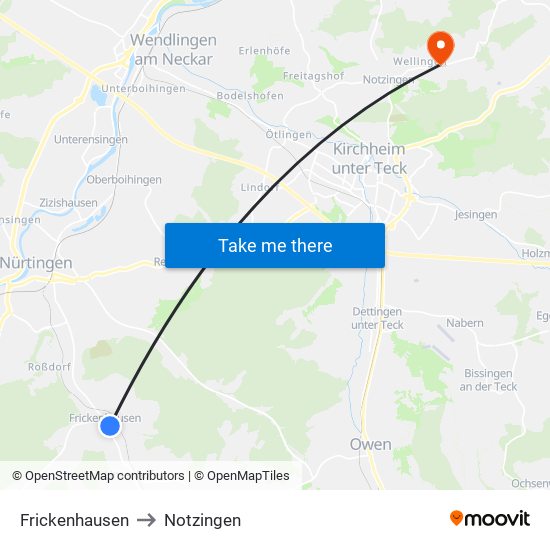 Frickenhausen to Notzingen map