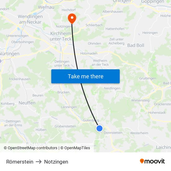 Römerstein to Notzingen map