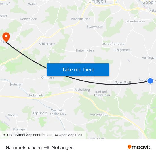 Gammelshausen to Notzingen map