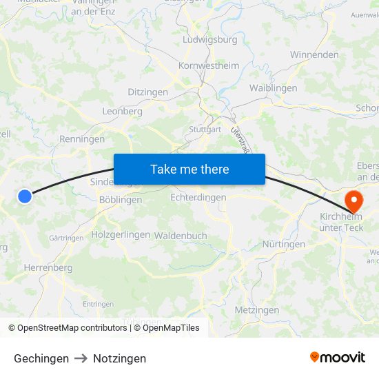 Gechingen to Notzingen map