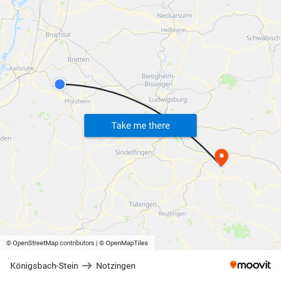 Königsbach-Stein to Notzingen map