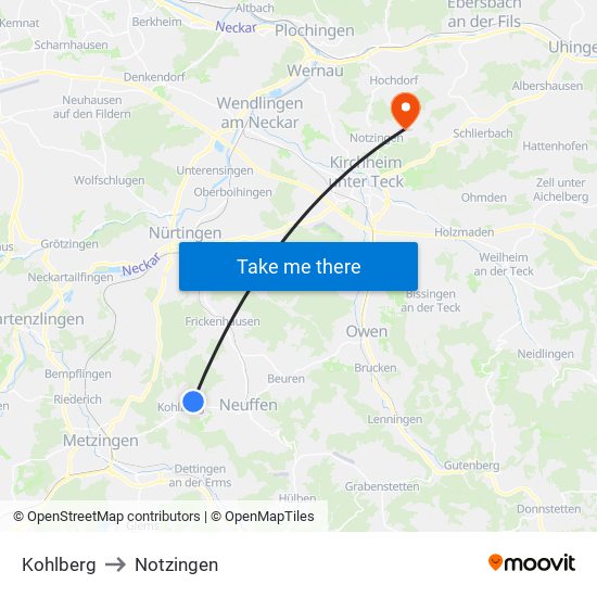 Kohlberg to Notzingen map