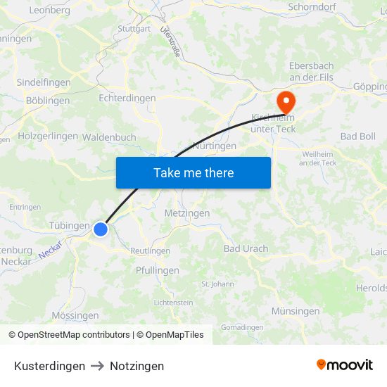 Kusterdingen to Notzingen map