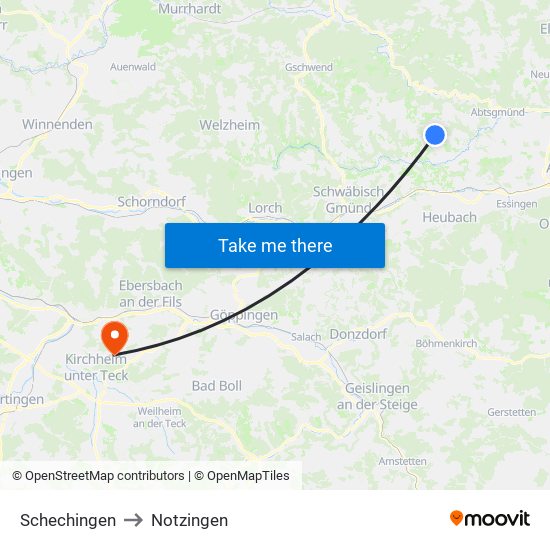 Schechingen to Notzingen map