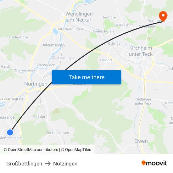 Großbettlingen to Notzingen map