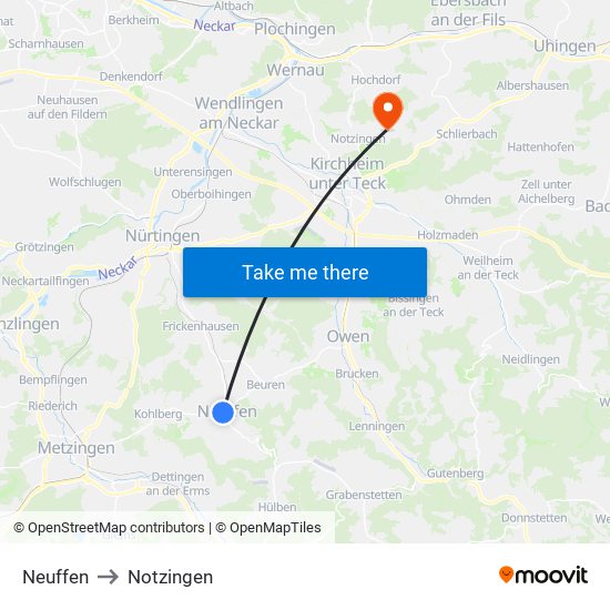 Neuffen to Notzingen map