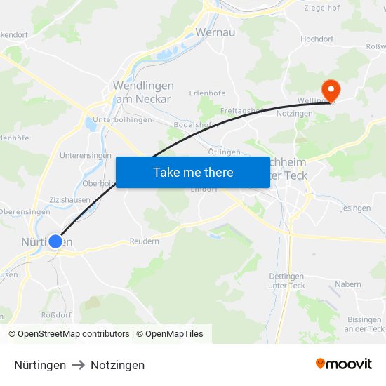 Nürtingen to Notzingen map