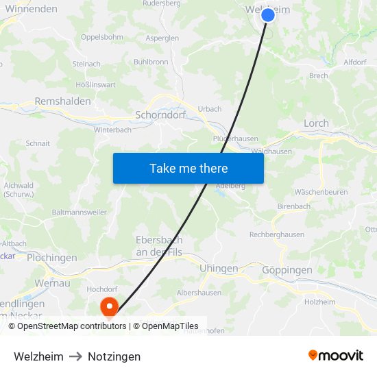 Welzheim to Notzingen map