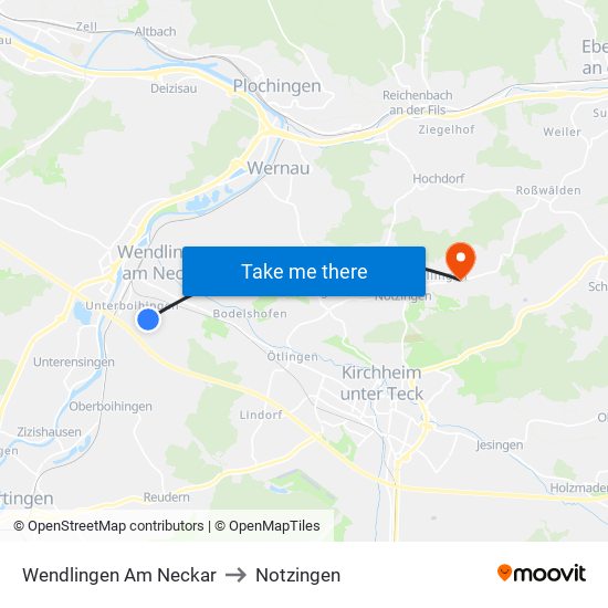 Wendlingen Am Neckar to Notzingen map