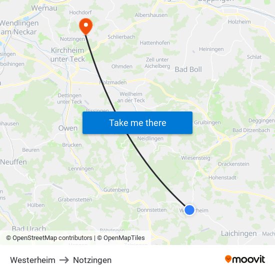 Westerheim to Notzingen map