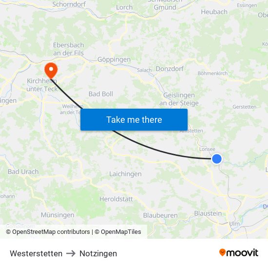 Westerstetten to Notzingen map