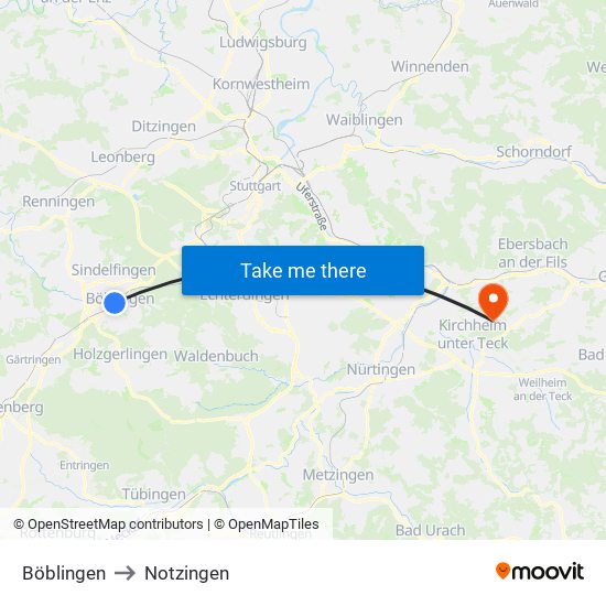 Böblingen to Notzingen map