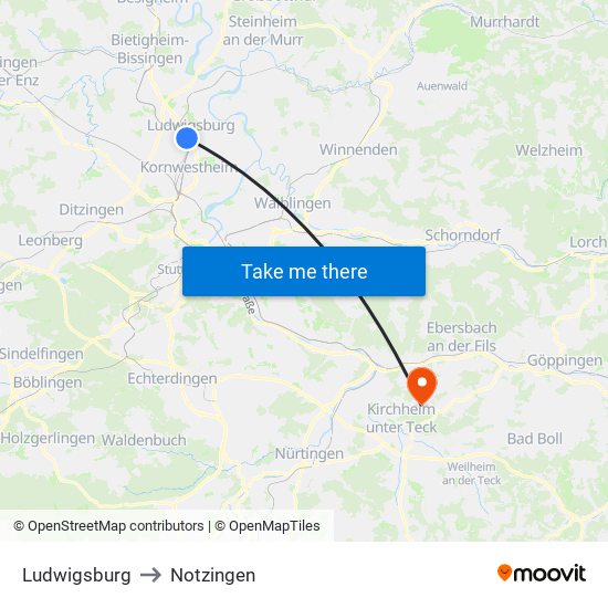 Ludwigsburg to Notzingen map