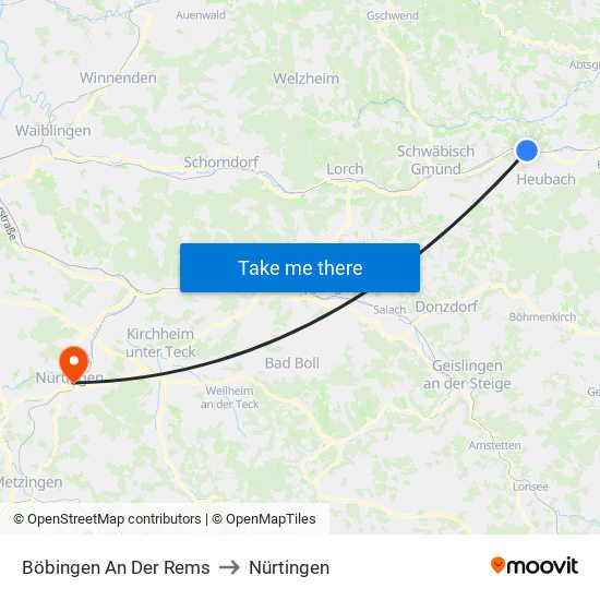 Böbingen An Der Rems to Nürtingen map