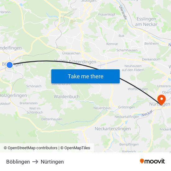 Böblingen to Nürtingen map
