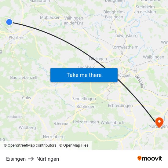 Eisingen to Nürtingen map