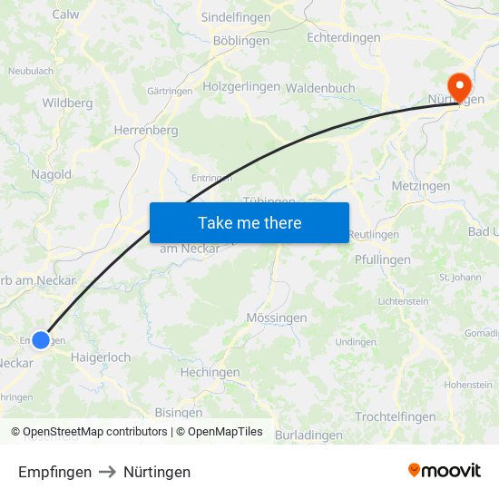 Empfingen to Nürtingen map