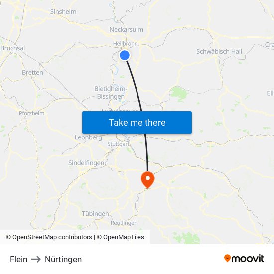 Flein to Nürtingen map