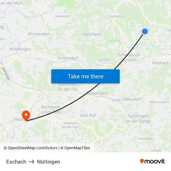 Eschach to Nürtingen map