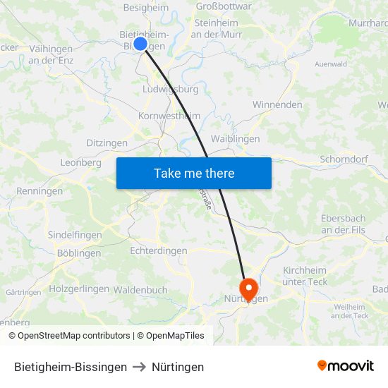 Bietigheim-Bissingen to Nürtingen map