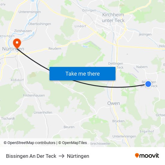 Bissingen An Der Teck to Nürtingen map
