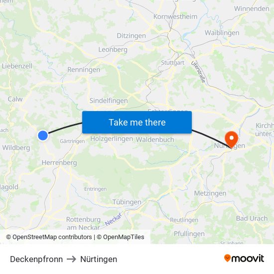 Deckenpfronn to Nürtingen map