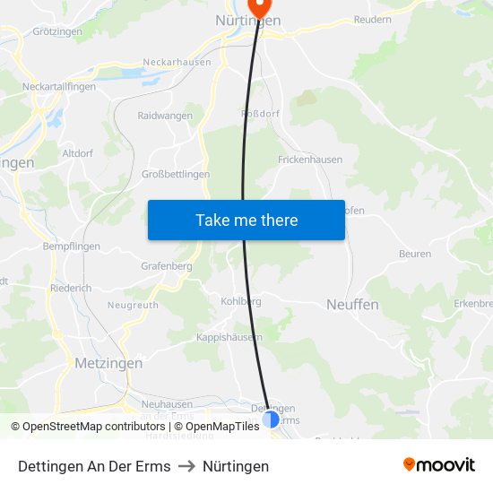 Dettingen An Der Erms to Nürtingen map