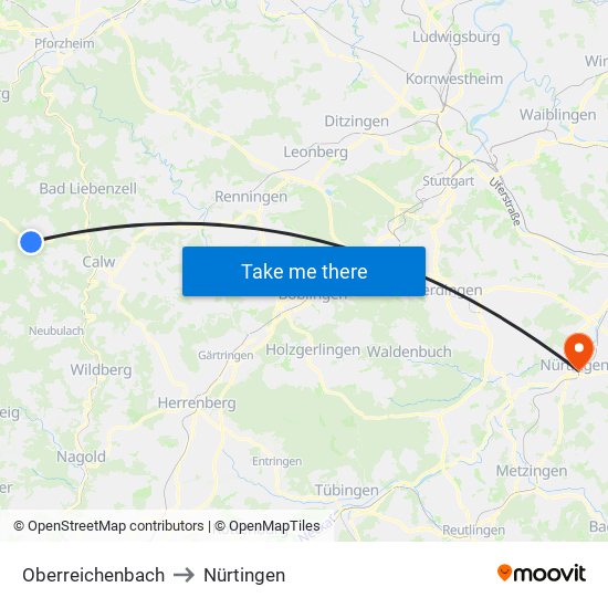Oberreichenbach to Nürtingen map