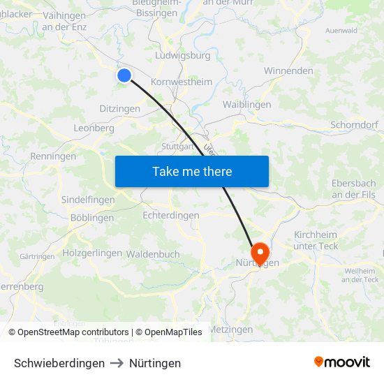 Schwieberdingen to Nürtingen map