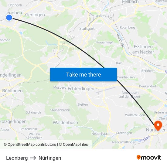 Leonberg to Nürtingen map