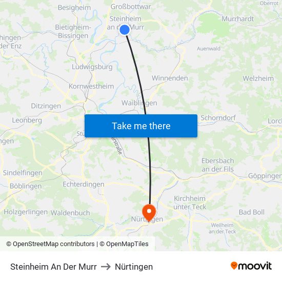 Steinheim An Der Murr to Nürtingen map