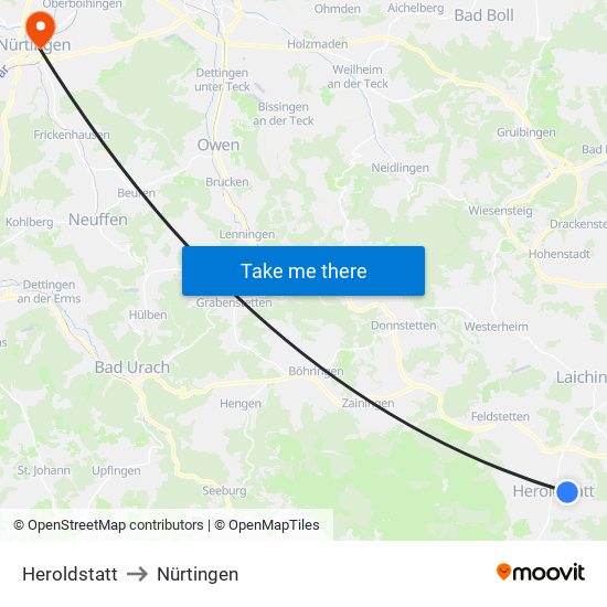Heroldstatt to Nürtingen map