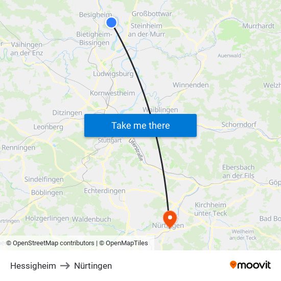 Hessigheim to Nürtingen map