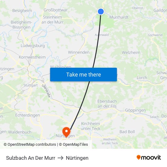 Sulzbach An Der Murr to Nürtingen map