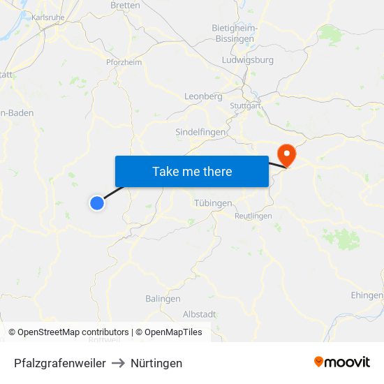 Pfalzgrafenweiler to Nürtingen map