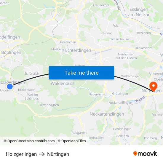 Holzgerlingen to Nürtingen map