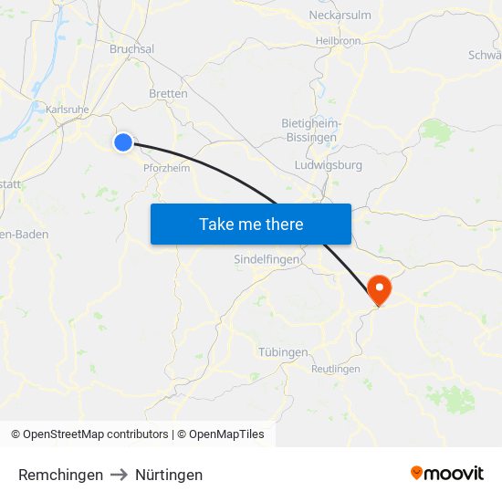 Remchingen to Nürtingen map