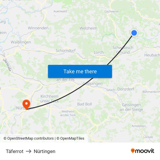 Täferrot to Nürtingen map