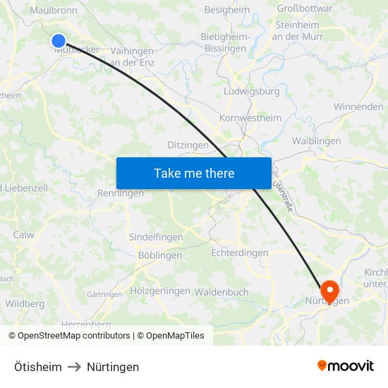 Ötisheim to Nürtingen map