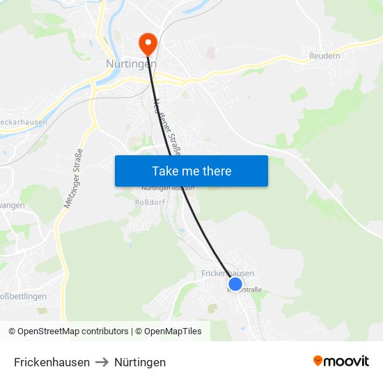 Frickenhausen to Nürtingen map