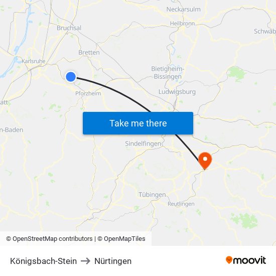 Königsbach-Stein to Nürtingen map