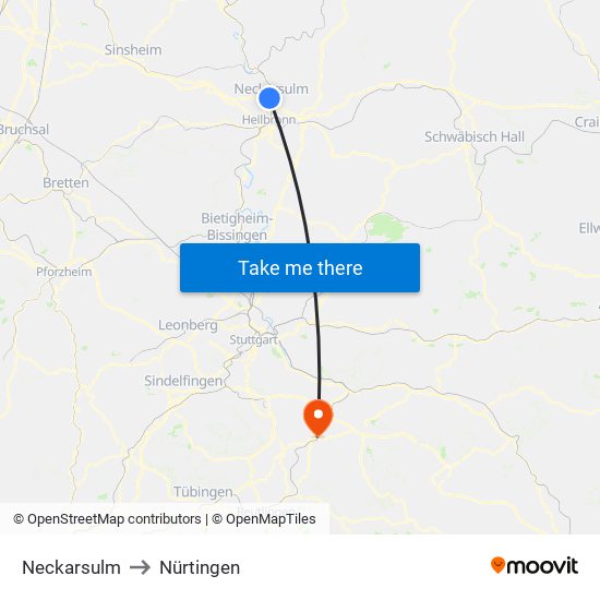 Neckarsulm to Nürtingen map