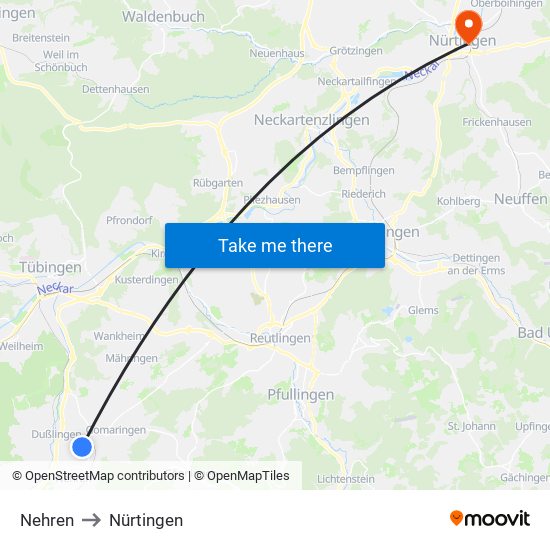 Nehren to Nürtingen map