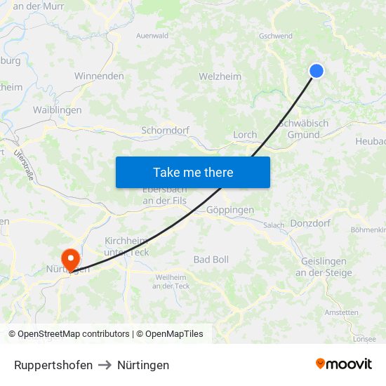 Ruppertshofen to Nürtingen map