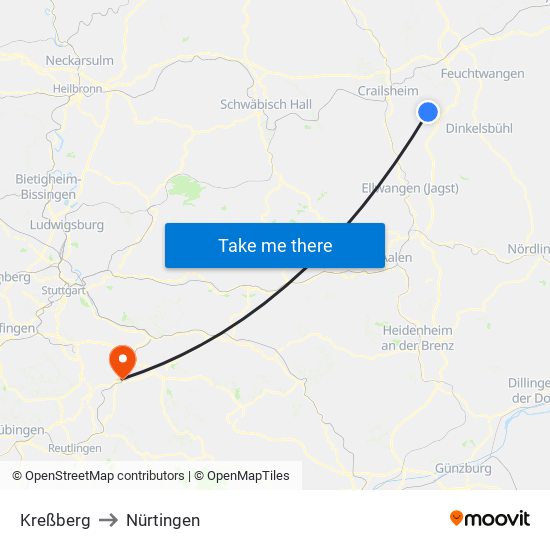 Kreßberg to Nürtingen map