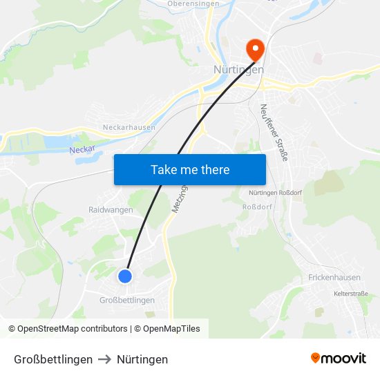 Großbettlingen to Nürtingen map