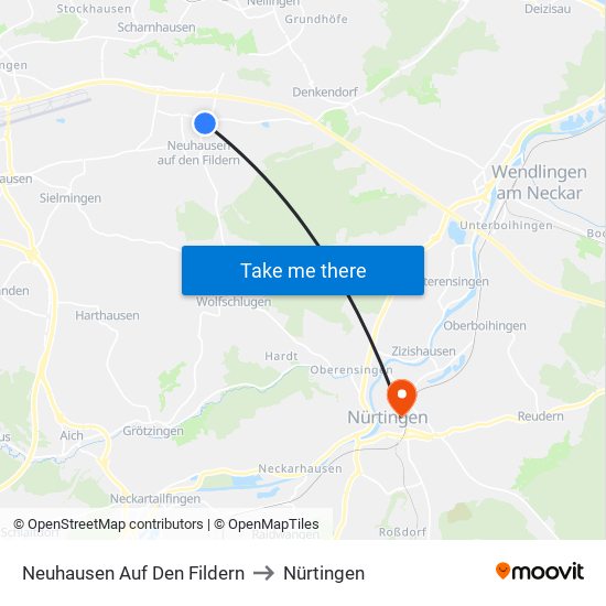 Neuhausen Auf Den Fildern to Nürtingen map