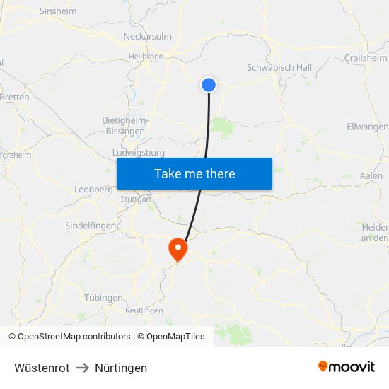 Wüstenrot to Nürtingen map