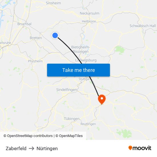 Zaberfeld to Nürtingen map